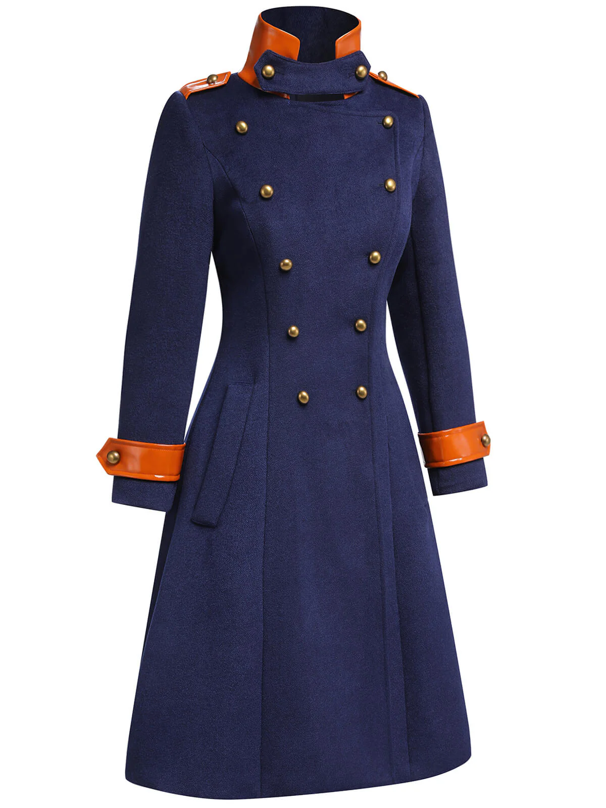 Navy Blue 1950s Patchwork Button Coat - Image 8
