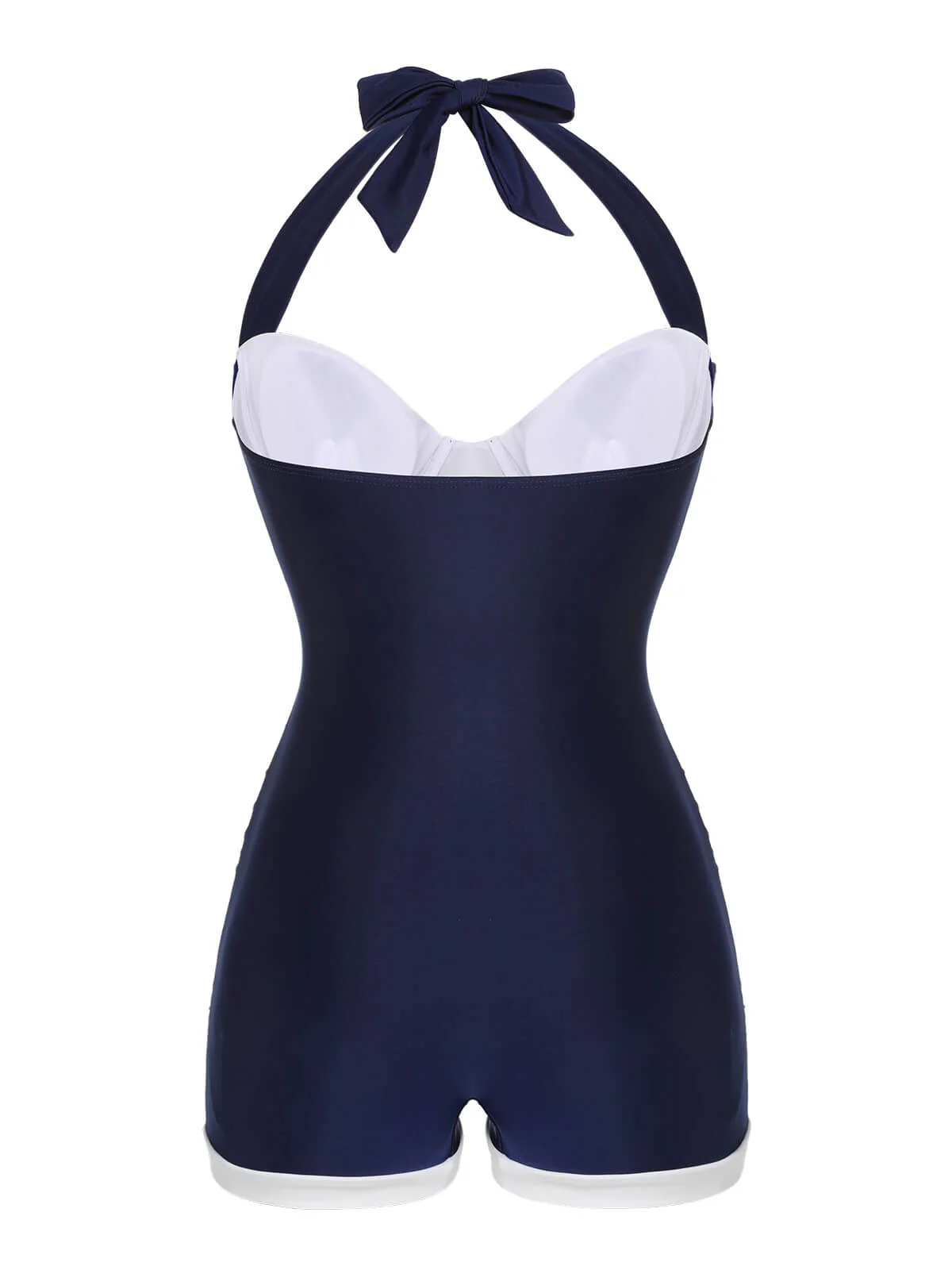 Navy Blue 1950s Pleated Halter Swimsuit - Image 4