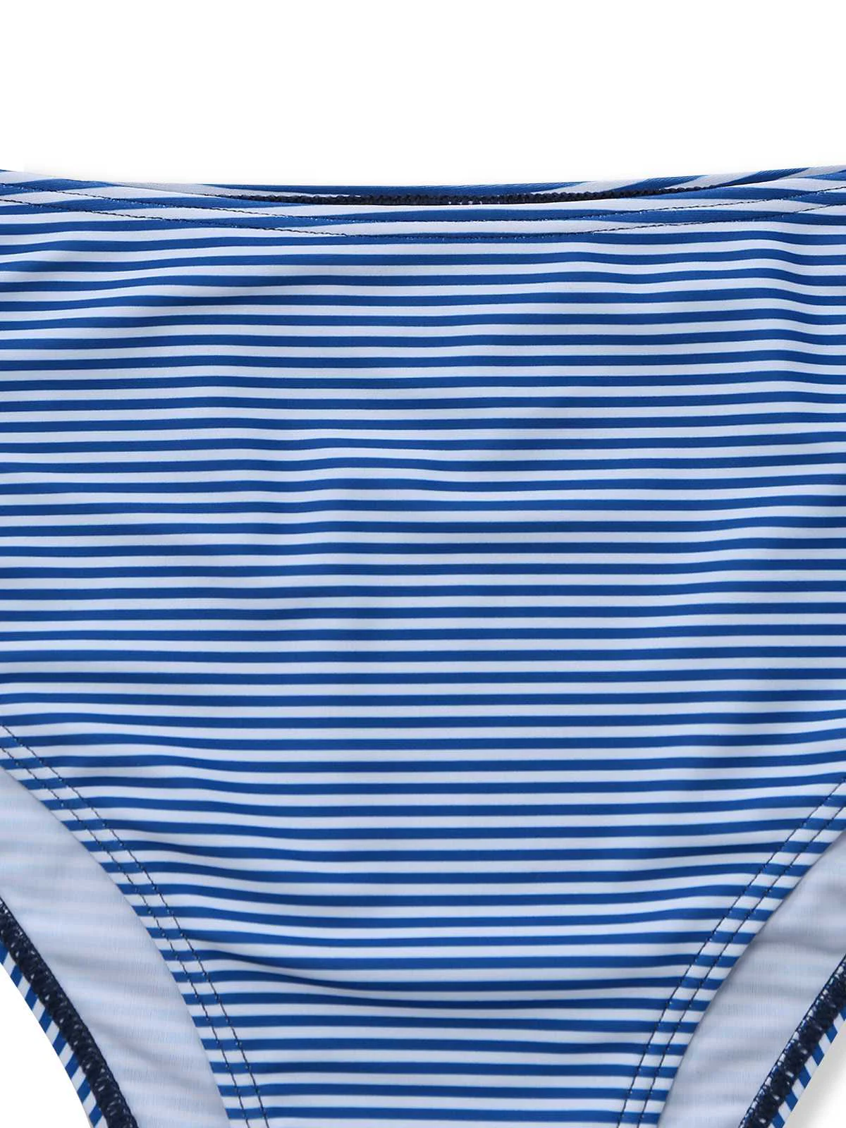 Navy Blue 1950s Ruffled Striped Tie Front Tankini Set - Image 5