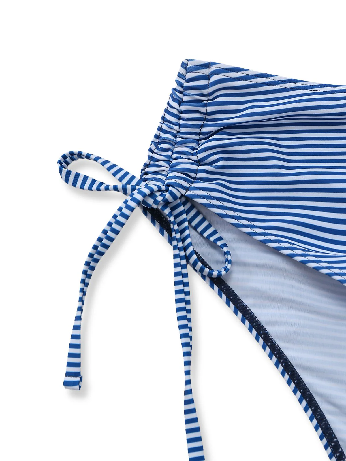 Navy Blue 1950s Ruffled Striped Tie Front Tankini Set - Image 7