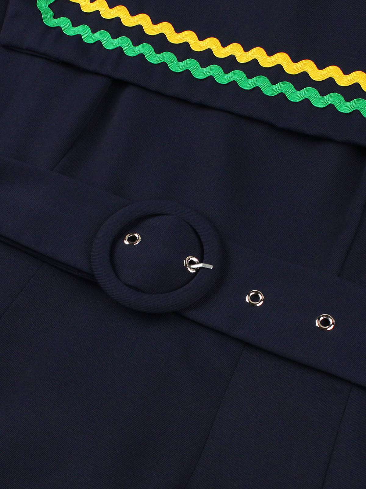 Navy Blue 1950s Square Neck Wavy Striped Sleeveless Dress - Image 7