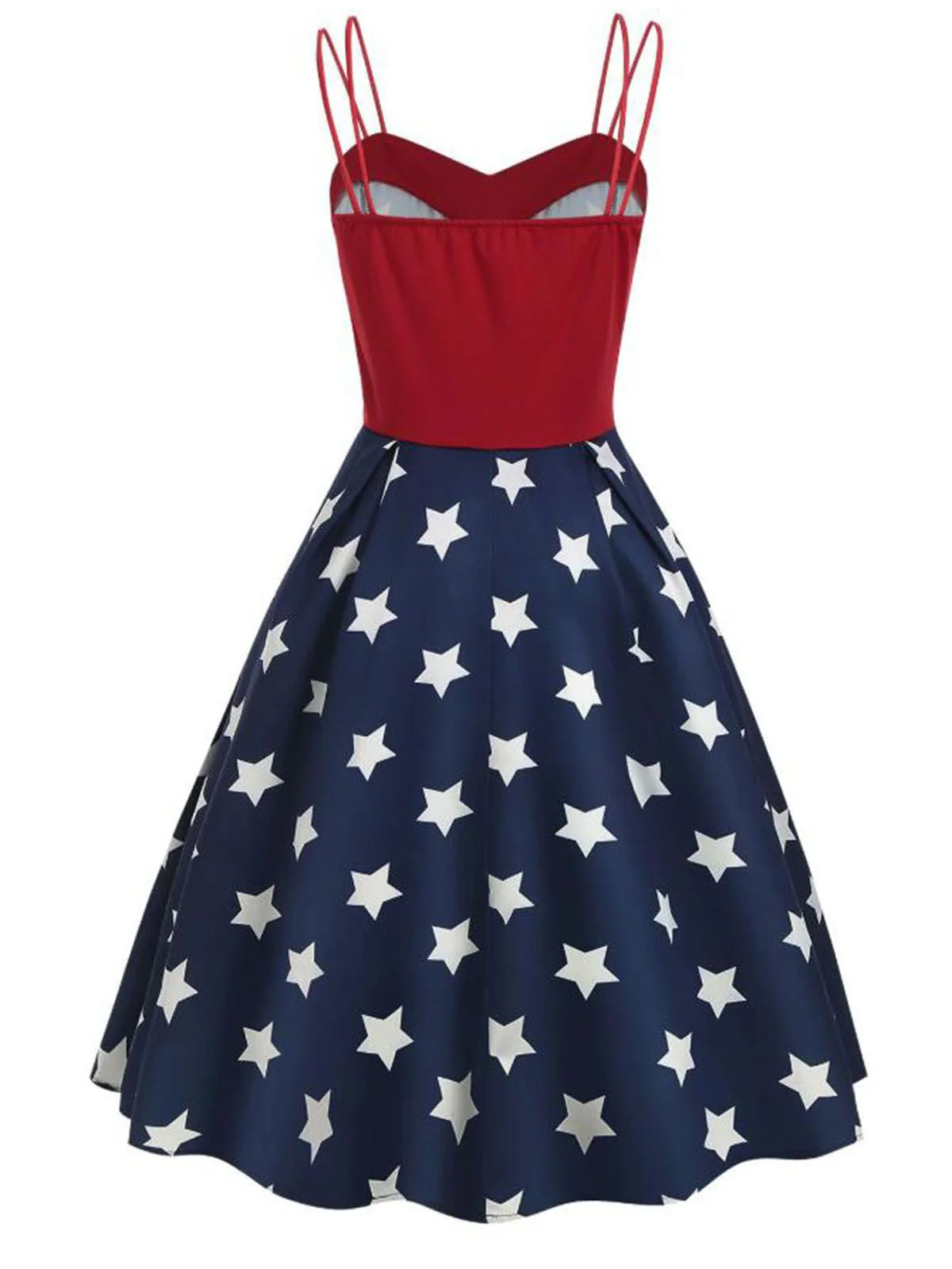 Navy Blue 1950s Stars Spaghetti Strap Dress - Image 2