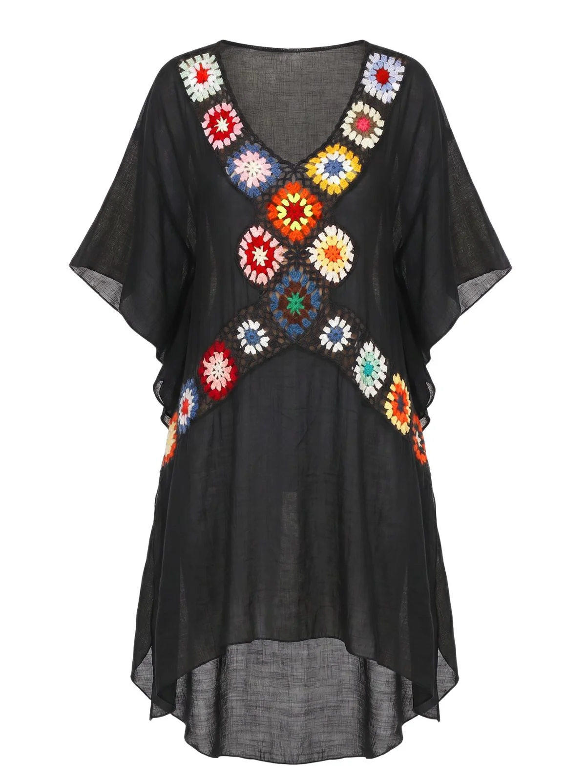 Navy Blue 1970s Boho Crochet Granny Square Cover-up - Image 6
