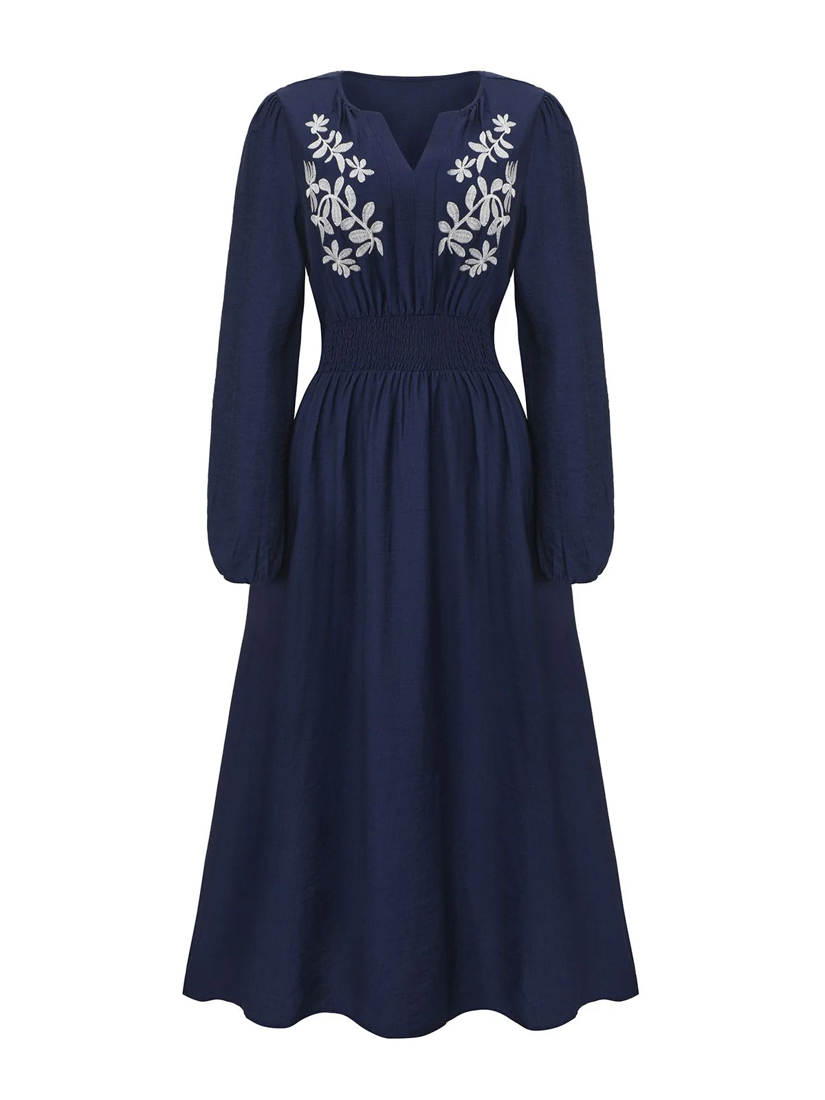 Navy Blue 1970s Floral Embroidered Maxi Dress - Image 2