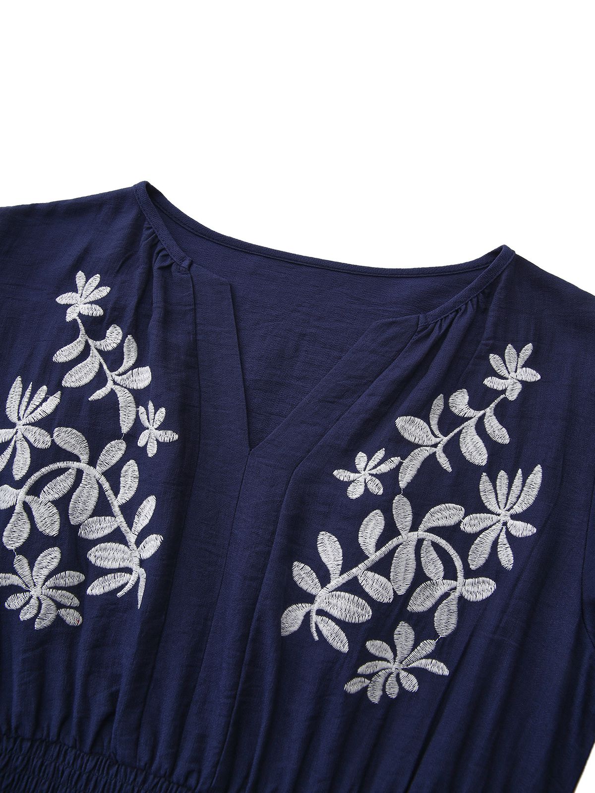 Navy Blue 1970s Floral Embroidered Maxi Dress - Image 4