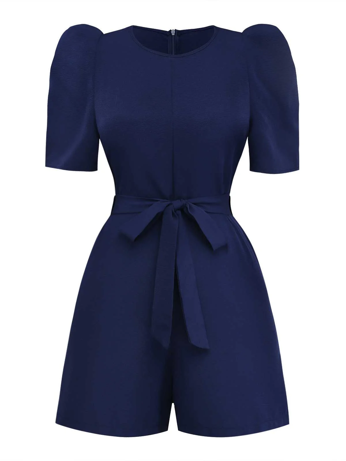 Navy Blue 1980s Belted Solid Romper - Image 2