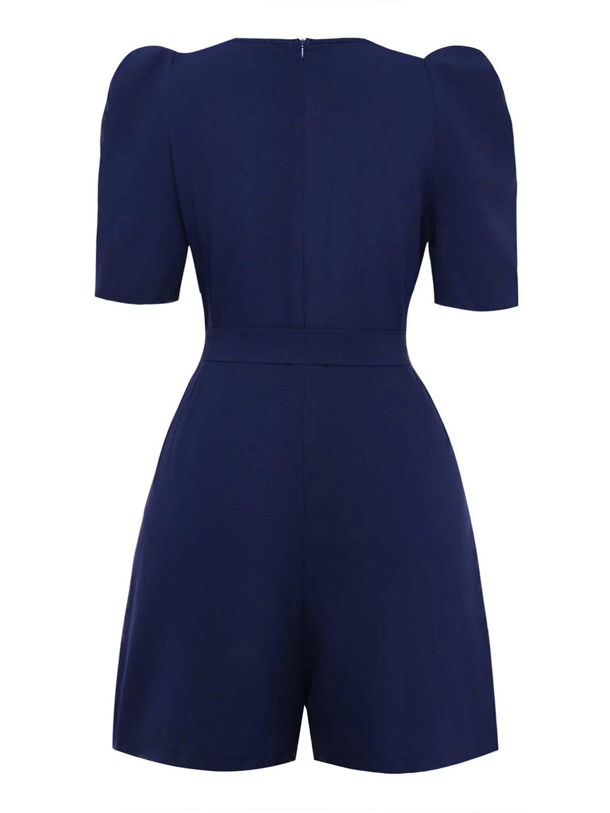 Navy Blue 1980s Belted Solid Romper - Image 3