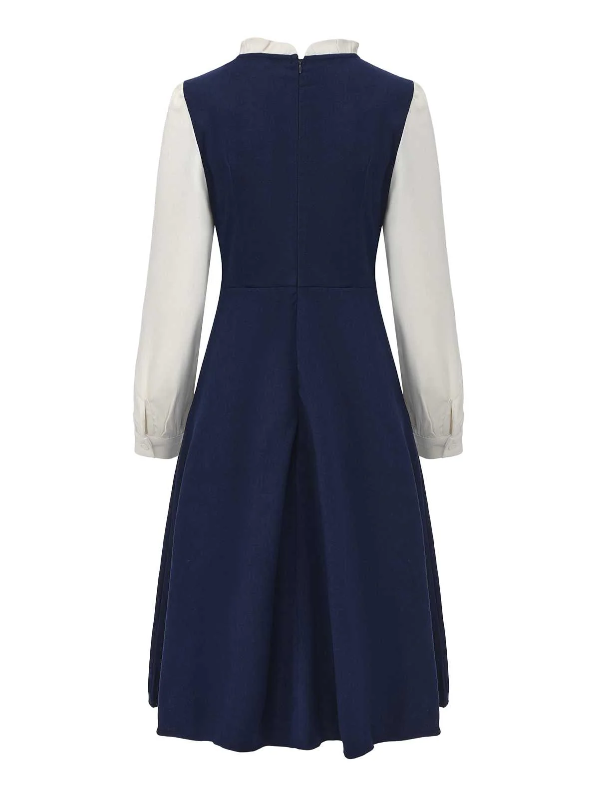 Navy Blue 1980s Ruffle Collar Heart Buttons Dress - Image 3