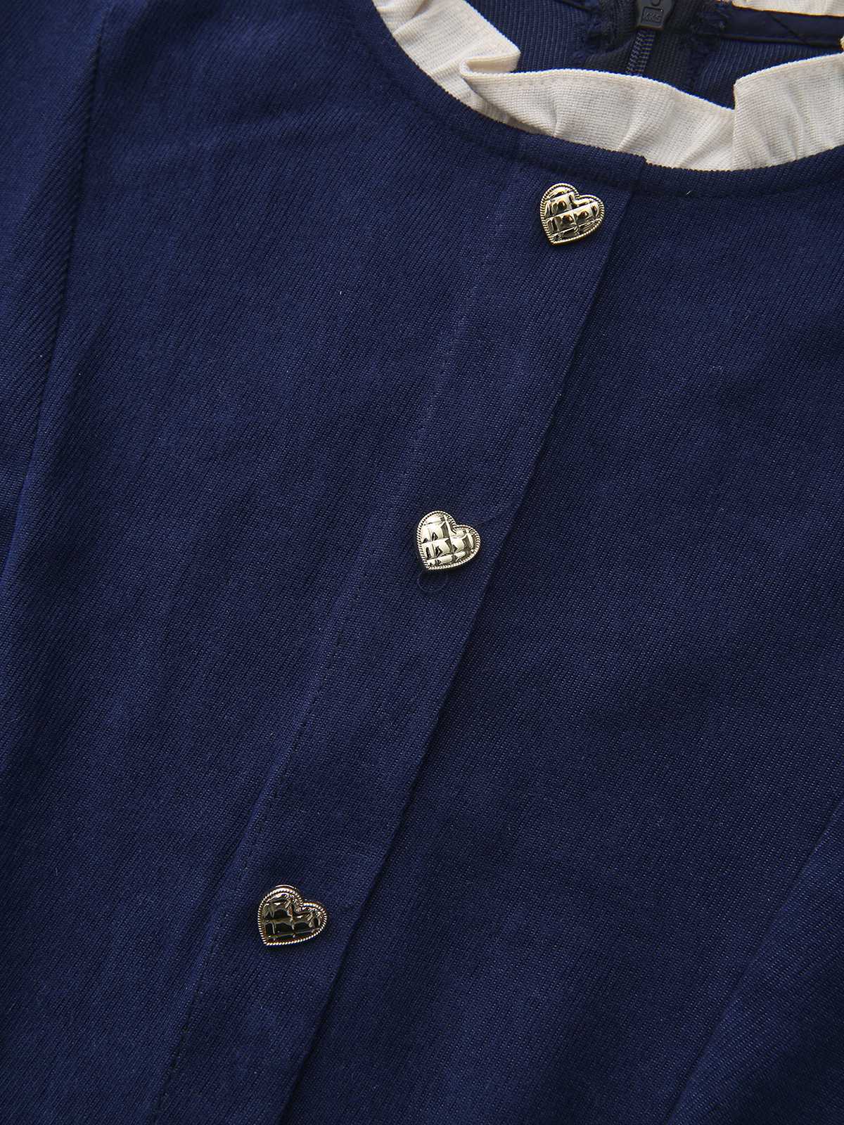 Navy Blue 1980s Ruffle Collar Heart Buttons Dress - Image 4
