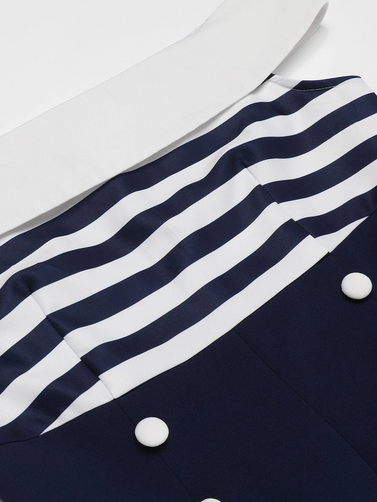 Navy Blue 1950s Patchwork Off-shoulder Striped Romper - Image 7