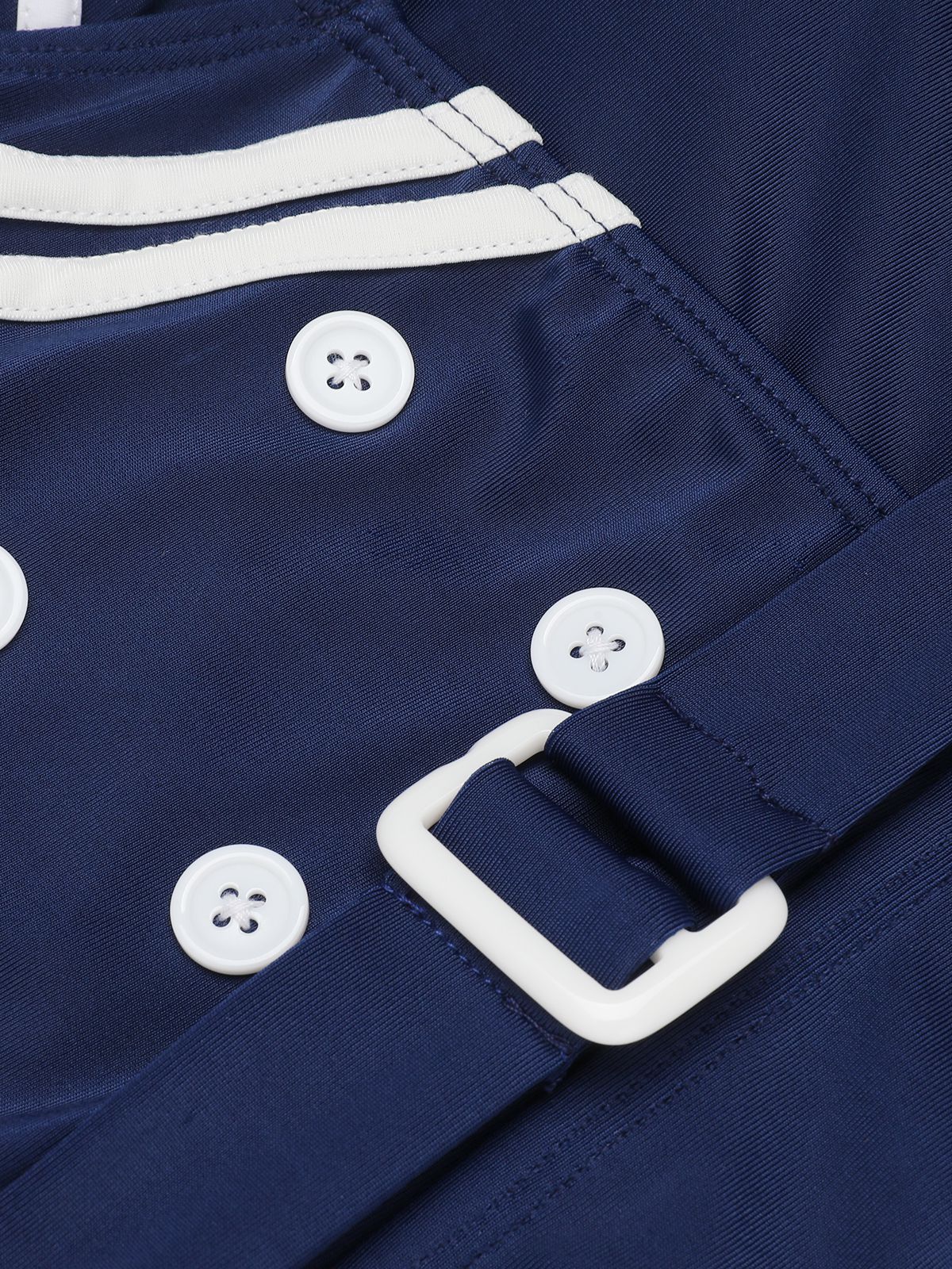 Navy Blue 1950s Solid Belt Button Halter Swimsuit - Image 6