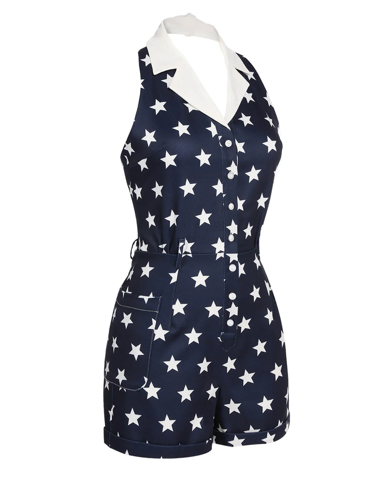 Navy Blue 1950s Stars Lapel Vintage Romper - Image 3