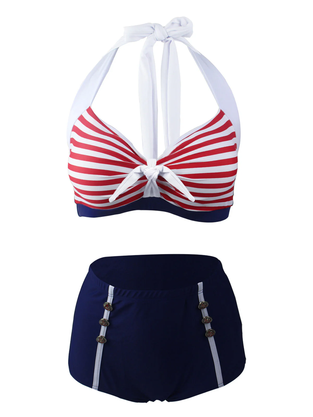 Navy Red Stripe Halter Bikini - Image 4