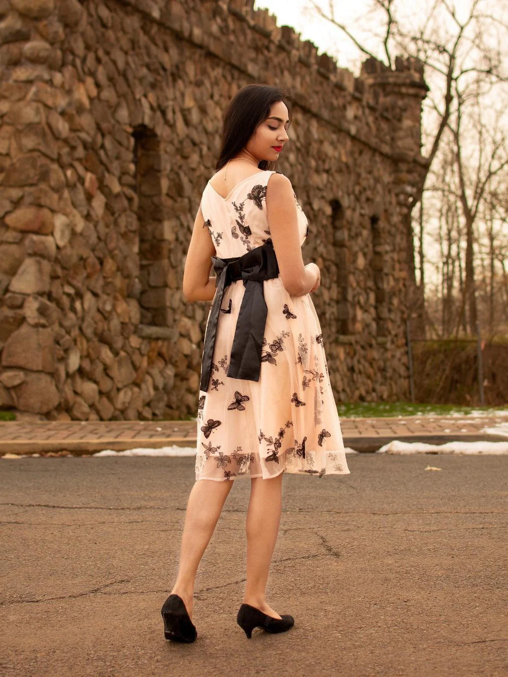 Nude 1950s Lace Butterfly Swing Dress - Image 4