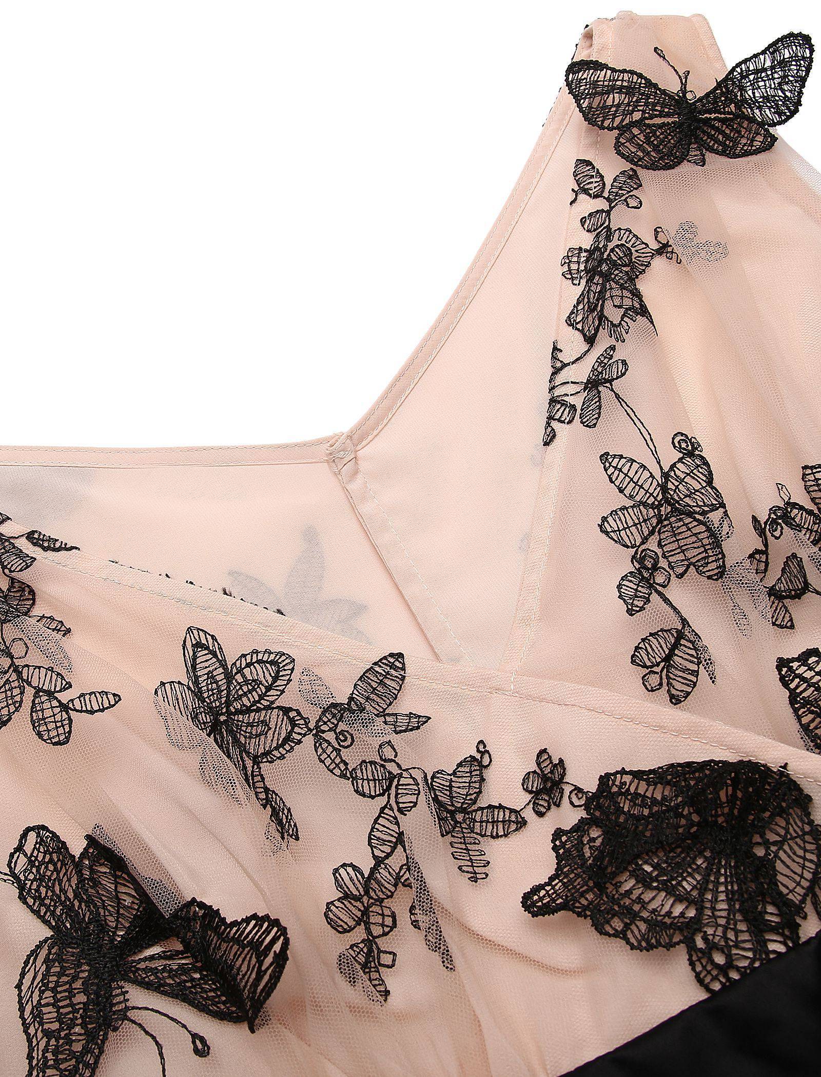 Nude 1950s Lace Butterfly Swing Dress - Image 9