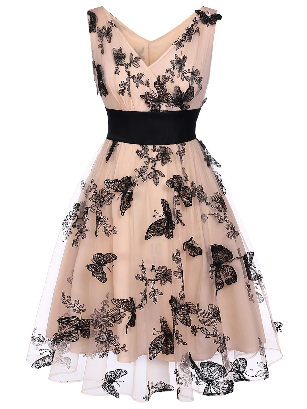 Nude 1950s Lace Butterfly Swing Vintage Dress - Image 3