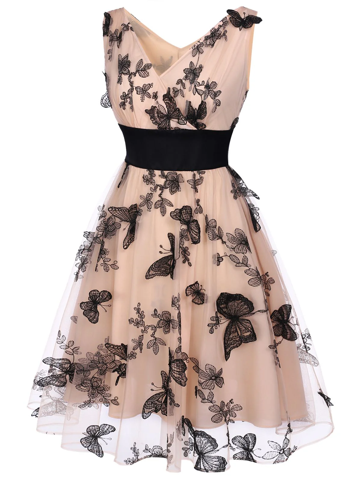Nude 1950s Lace Butterfly Swing Vintage Dress - Image 4