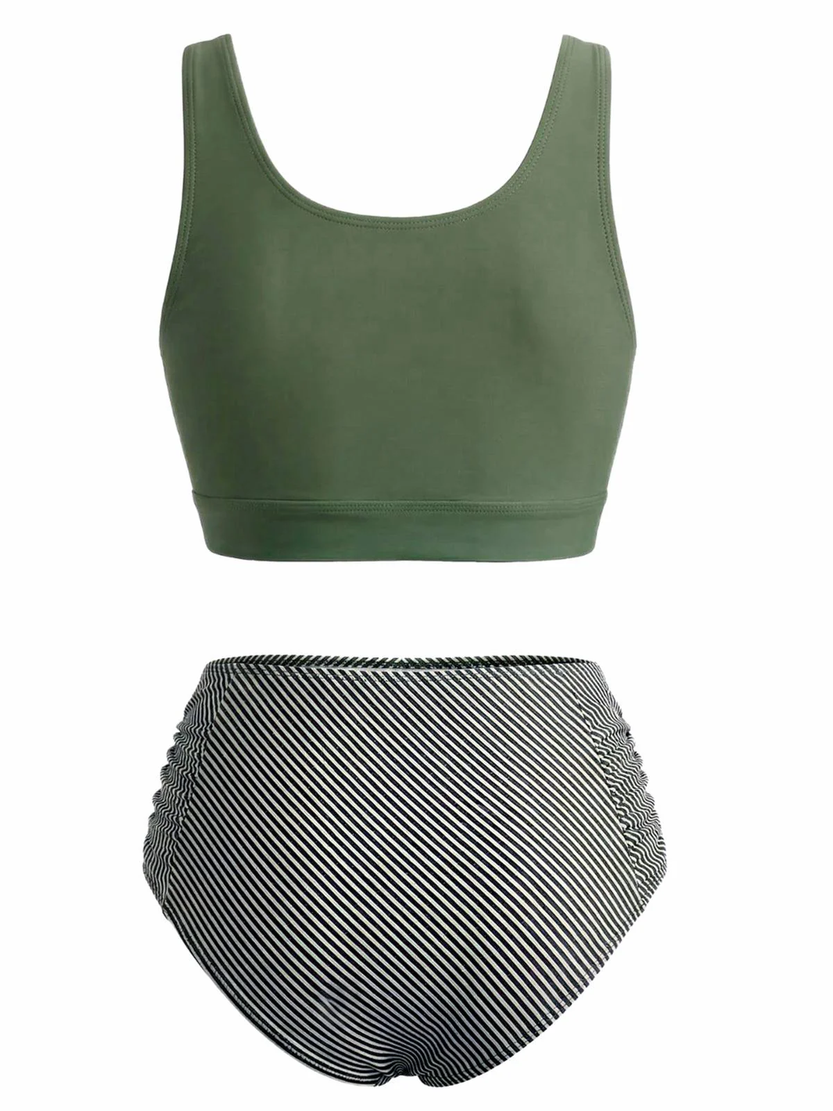 Olive Green 1940s Tie Front High-Waist Tankini Set - Image 3