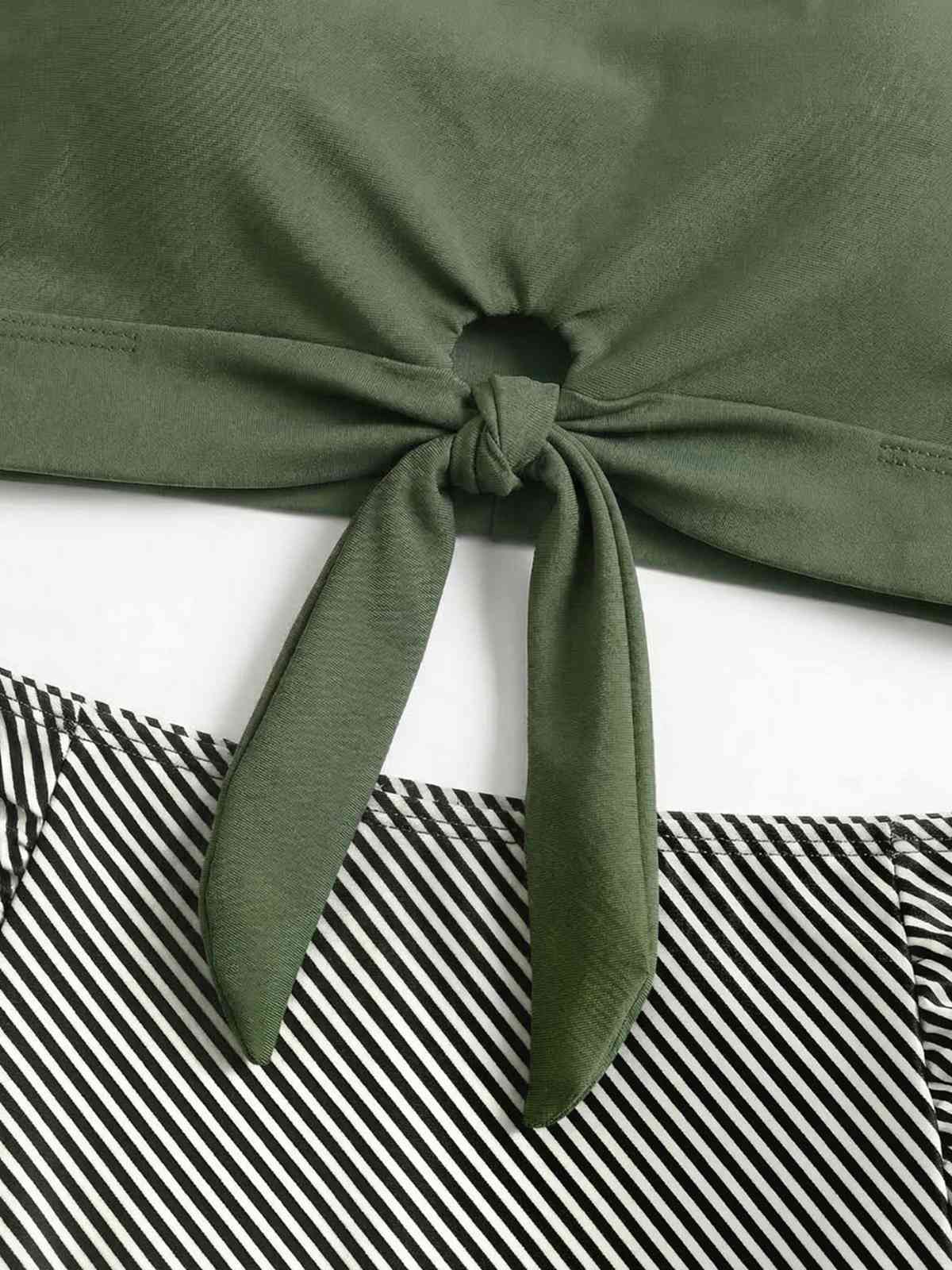 Olive Green 1940s Tie Front High-Waist Tankini Set - Image 4