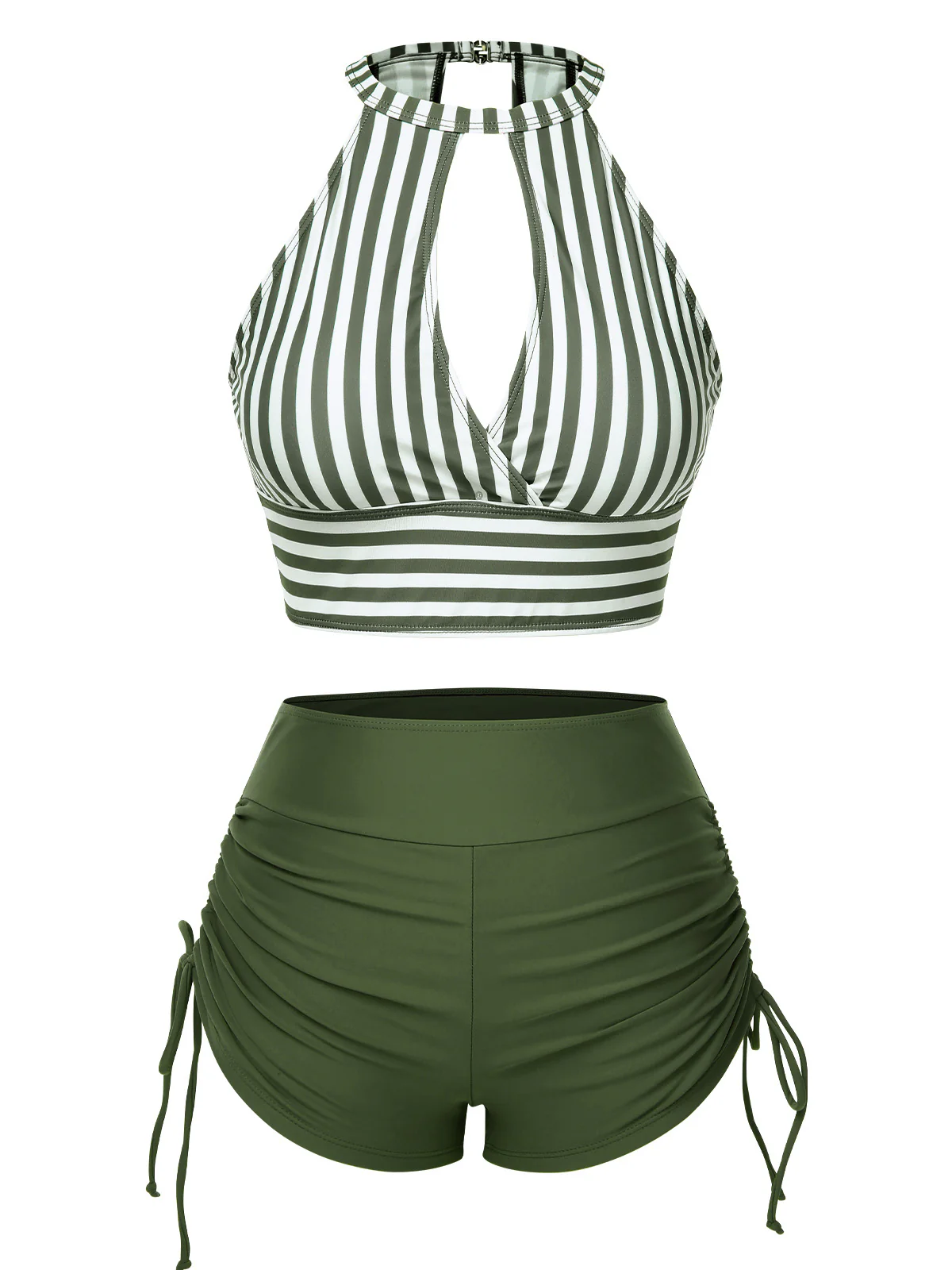 1950s Round Neck Halter Hollow Striped Swimsuit - Image 7