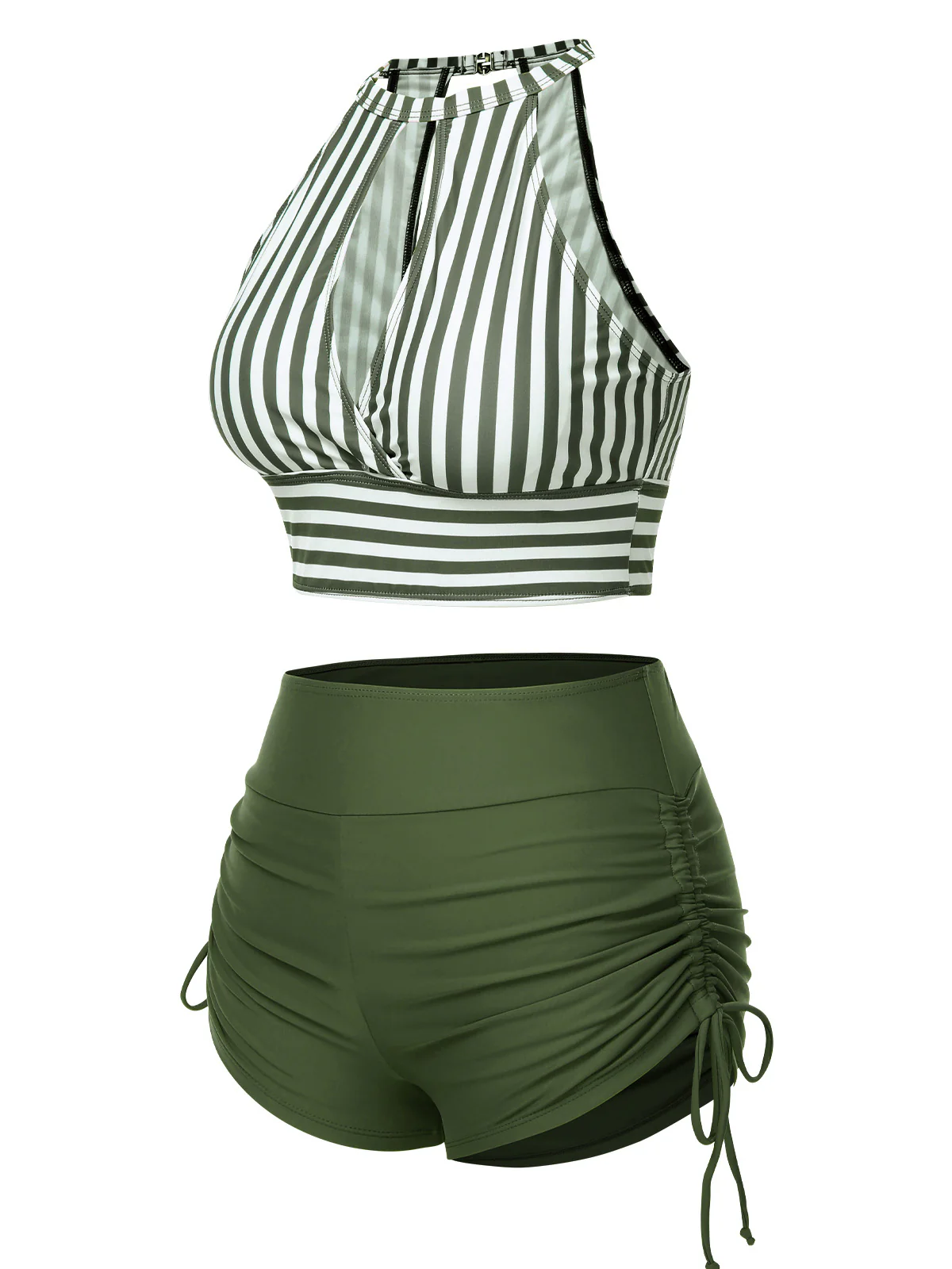 1950s Round Neck Halter Hollow Striped Swimsuit - Image 8