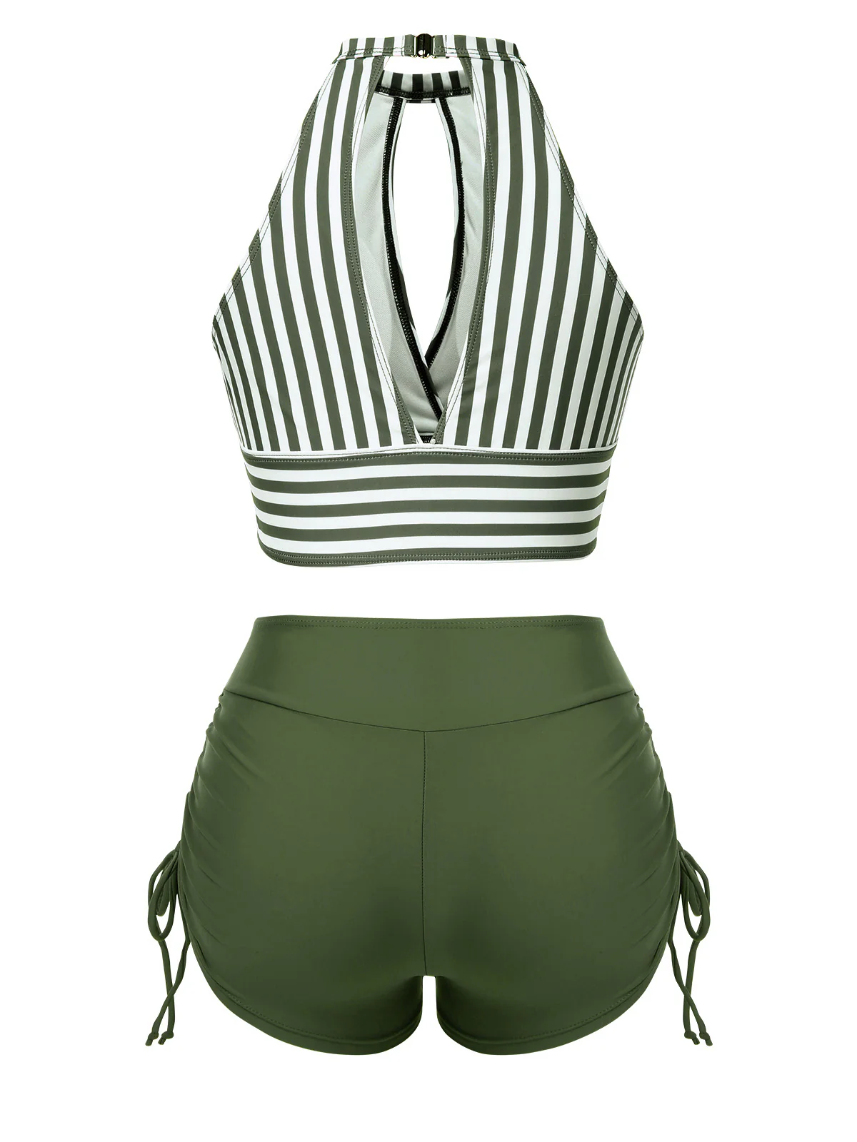 1950s Round Neck Halter Hollow Striped Swimsuit - Image 9