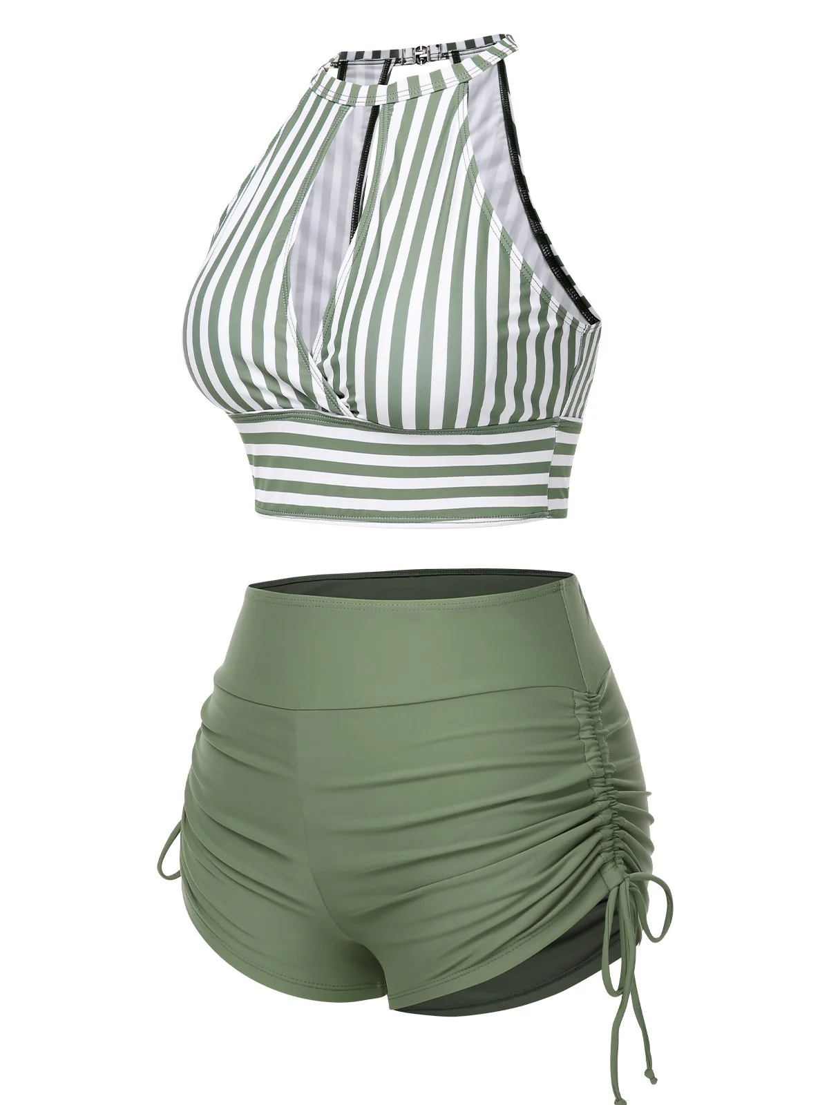 1950s Round Neck Halter Hollow Striped Swimsuit - Image 5