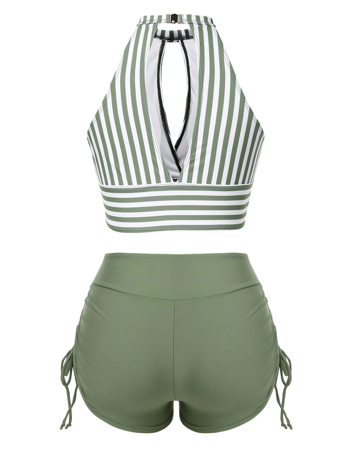 1950s Round Neck Halter Hollow Striped Swimsuit - Image 6