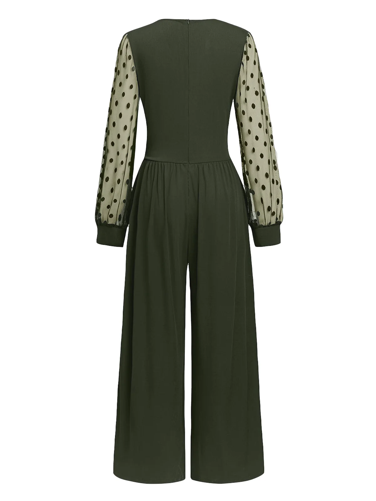 Olive Green 1950s V-Neck Sheer Polka Dot Sleeve Jumpsuit - Image 3