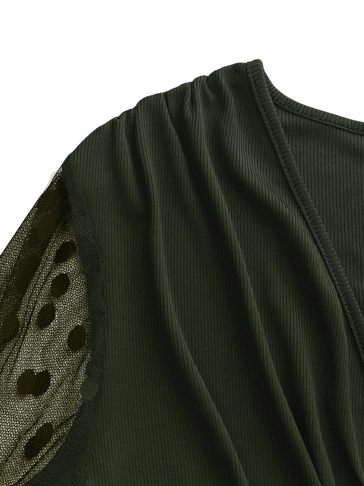 Olive Green 1950s V-Neck Sheer Polka Dot Sleeve Jumpsuit - Image 4