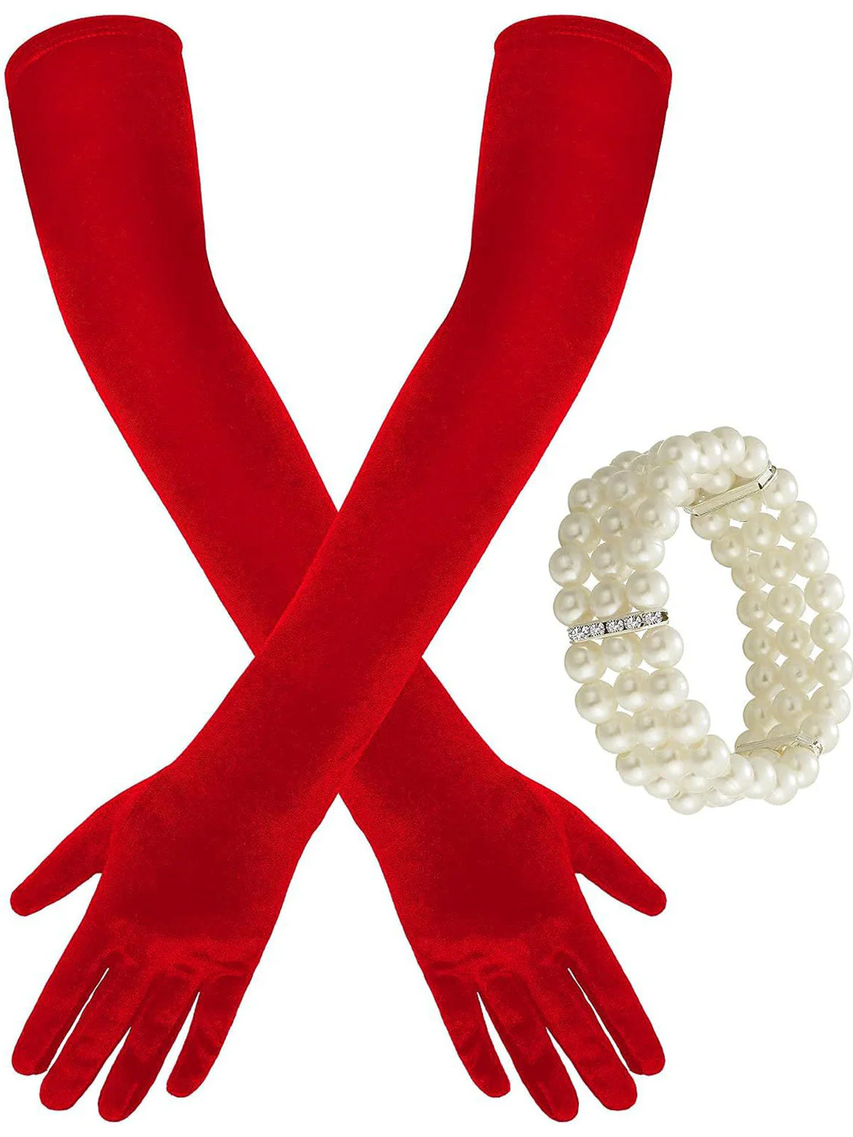 Opera Party Velvet Gloves With Pearl Bracelet - Image 2