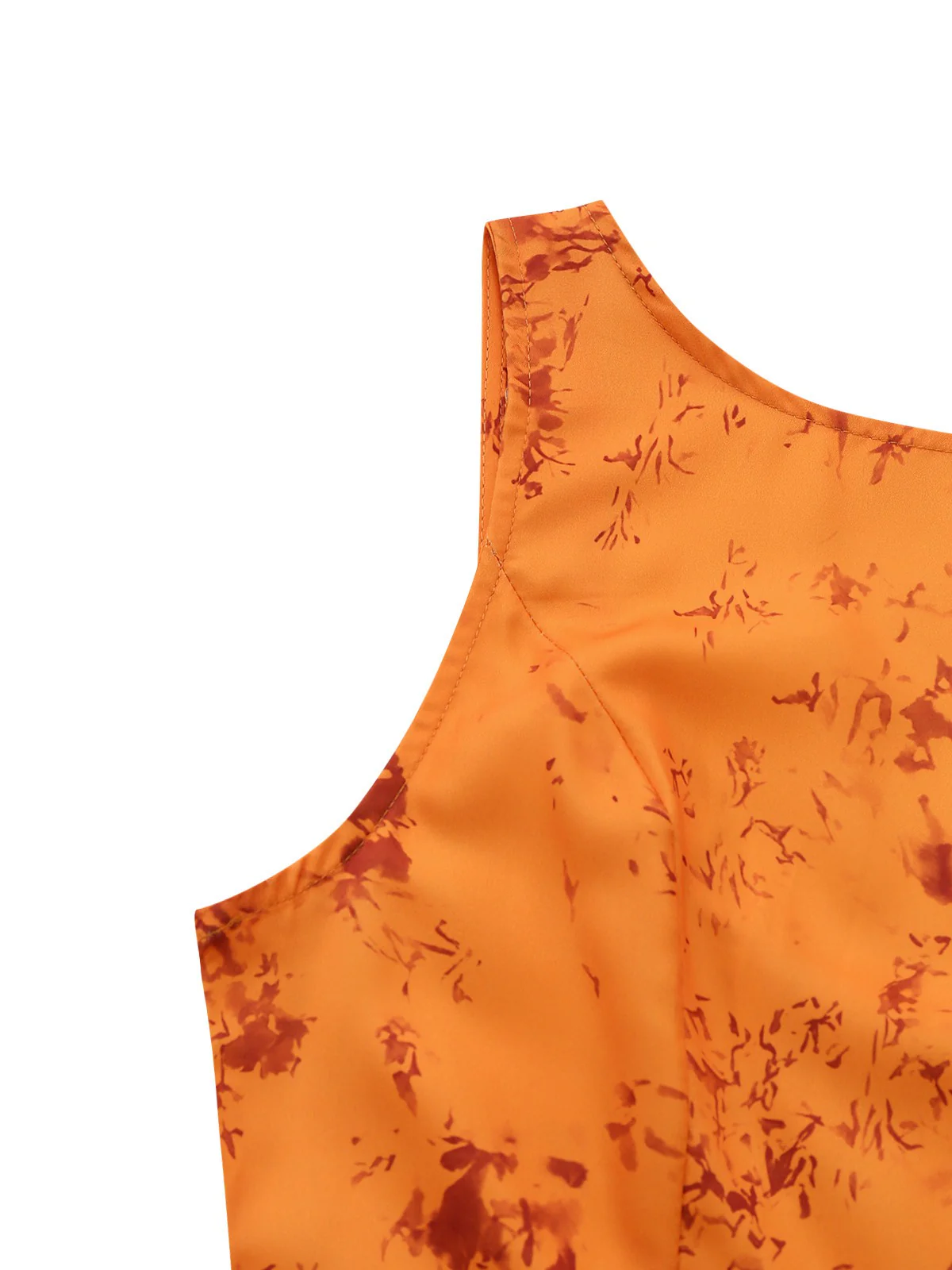 Orange 1930s Cotton Sleeveless Printed Fitted Dress - Image 5