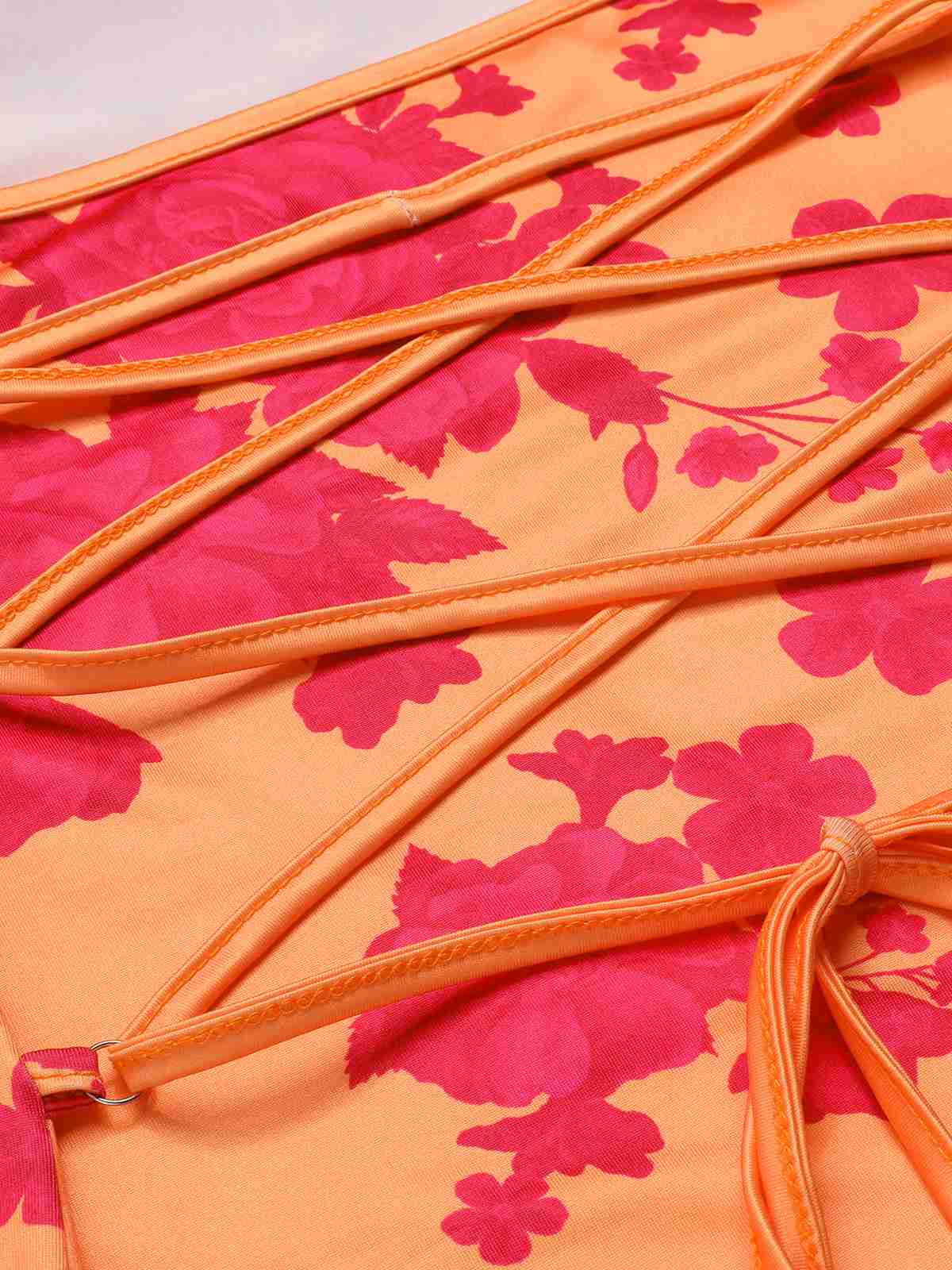 Orange 1930s Floral Cowl Neck Fishtail Dress - Image 5