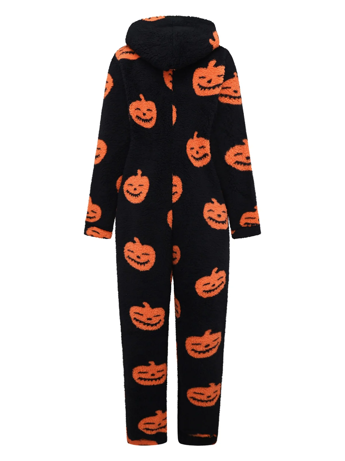 Orange 1930s Halloween Pumpkin Zipper Hooded Jumpsuit - Image 2