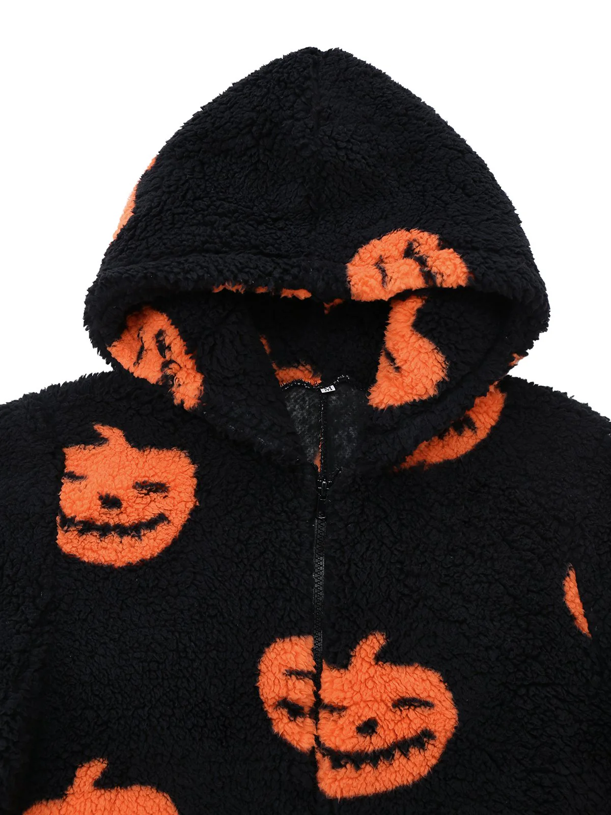 Orange 1930s Halloween Pumpkin Zipper Hooded Jumpsuit - Image 3