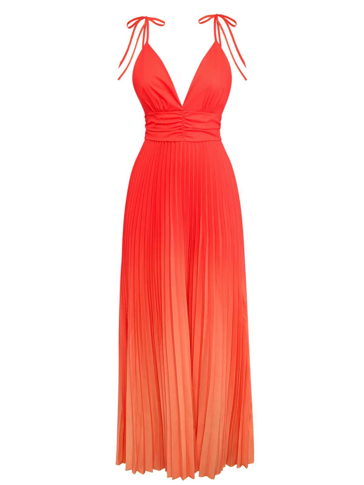 Orange 1930s Slip V-Neck Gradient Pleated Maxi Dress - Image 3