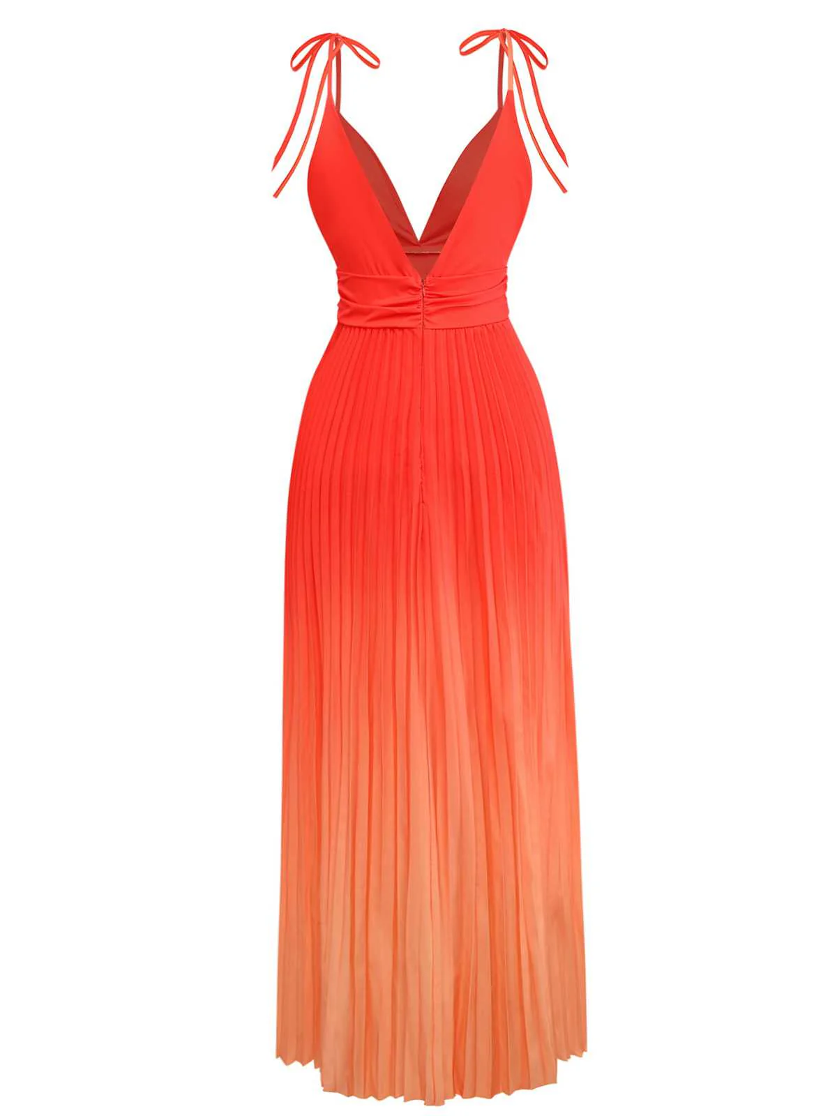 Orange 1930s Slip V-Neck Gradient Pleated Maxi Dress - Image 4