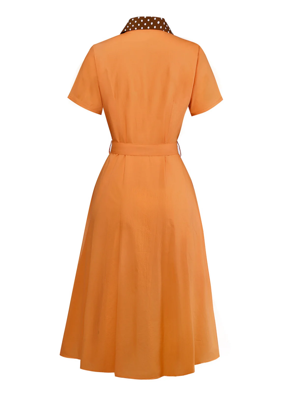 Orange 1940s Cotton Polka Dot Lapel Bow Dress - Image 6
