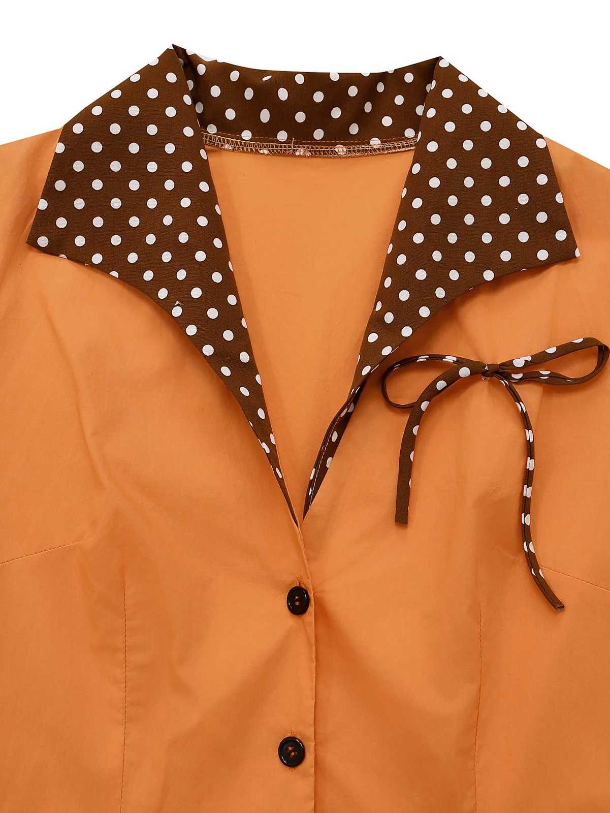 Orange 1940s Cotton Polka Dot Lapel Bow Dress - Image 7