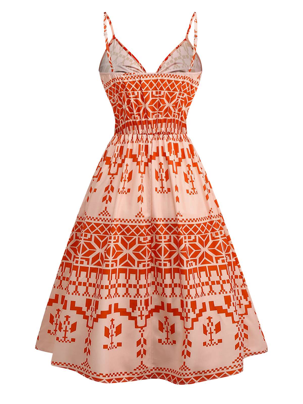 Orange 1940s Floral Print Lace-Up Cut-Out Dress - Image 2