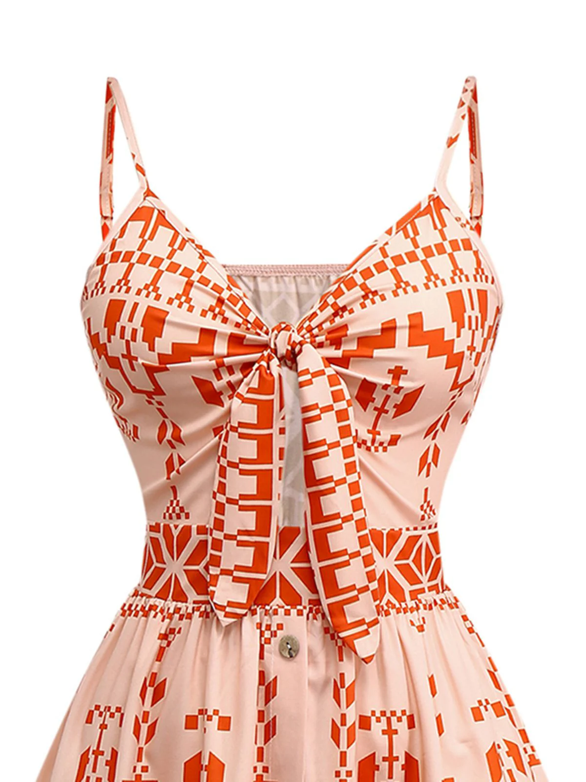 Orange 1940s Floral Print Lace-Up Cut-Out Dress - Image 3