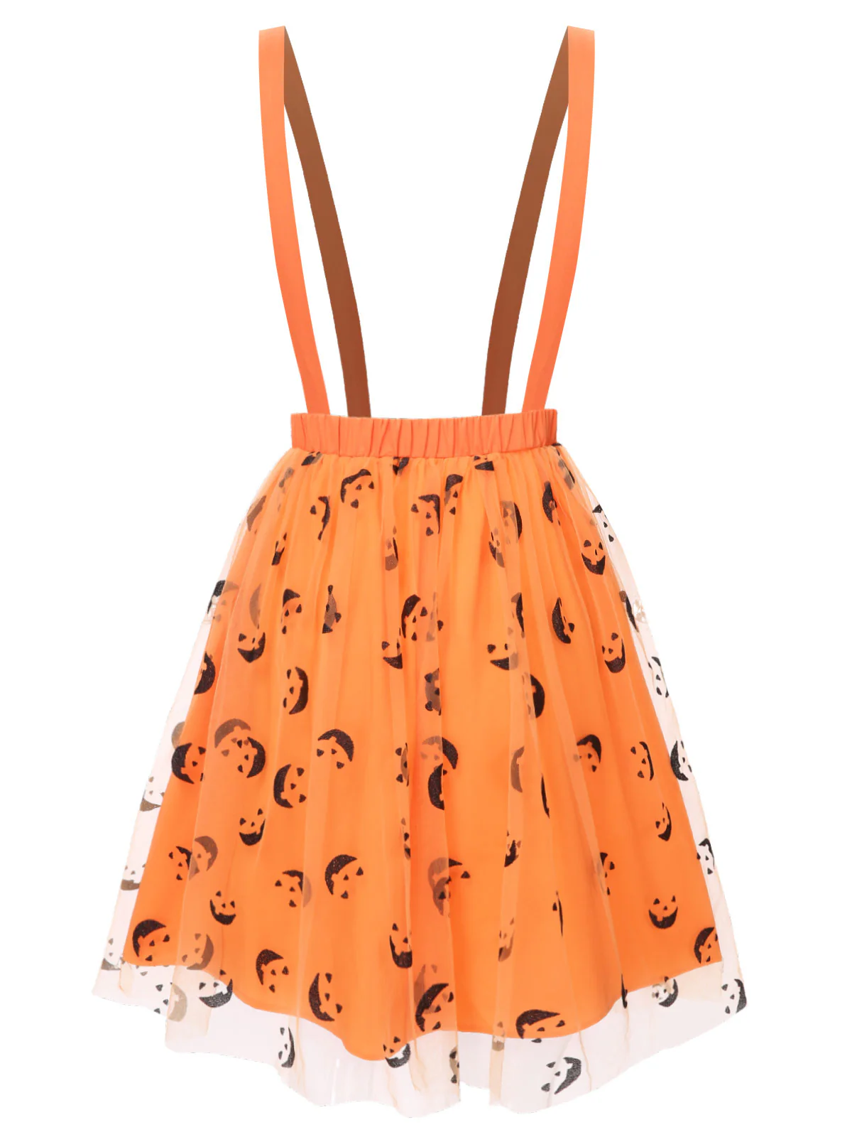 Orange 1940s Halloween Smiley Face Mesh Suspender Skirt - Image 4