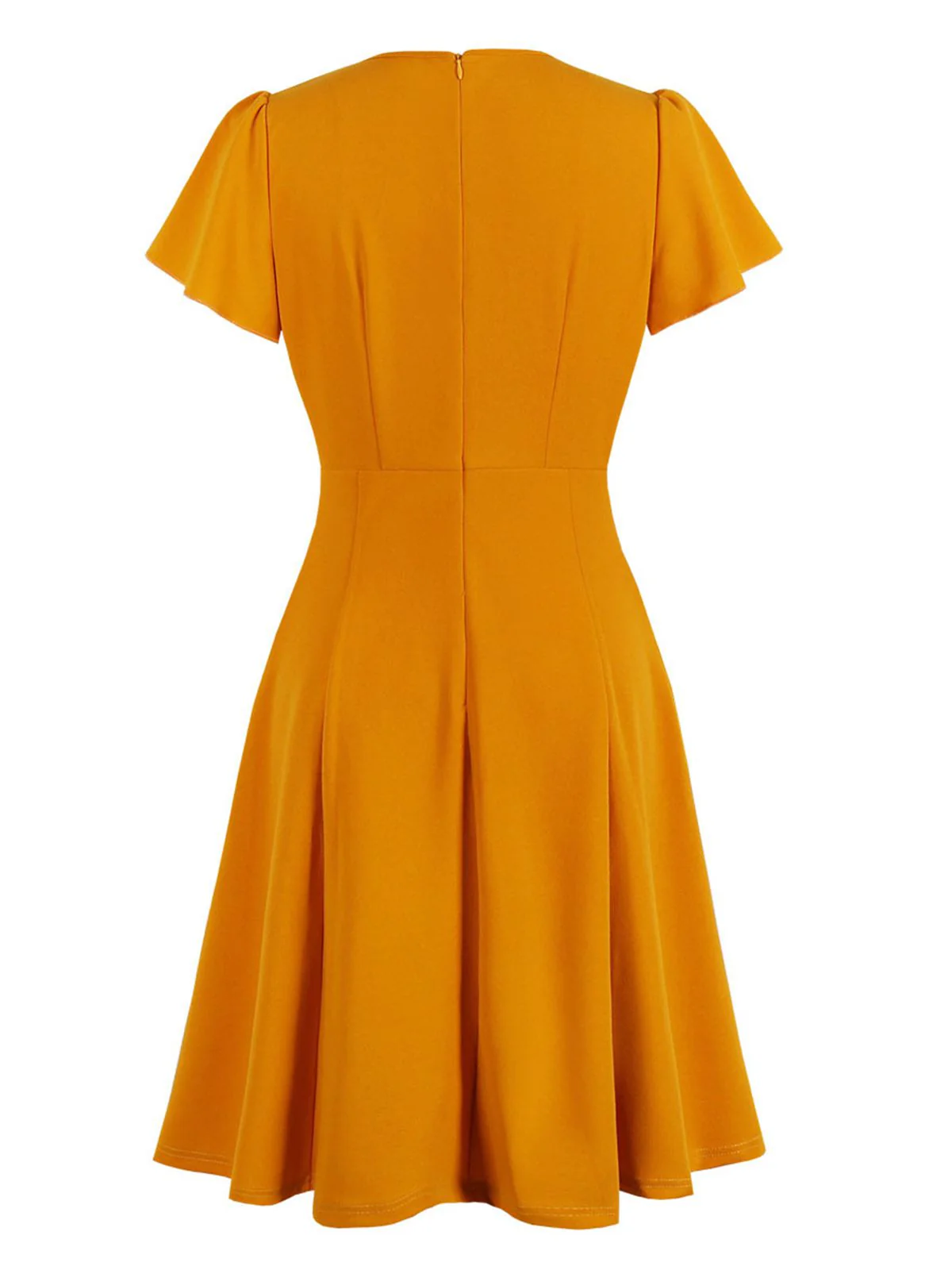 Orange 1940s Solid Lace-up Dress - Image 2
