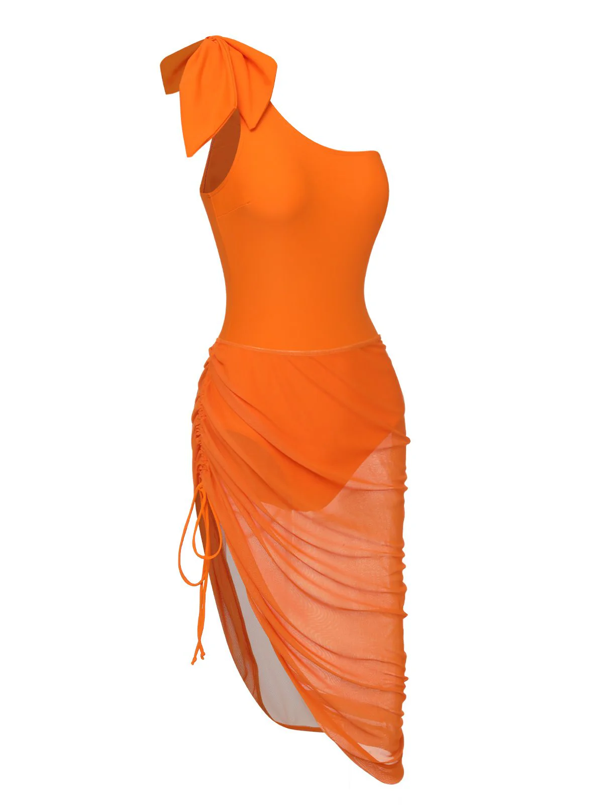 Orange 1940s Solid Swimsuit & High Low Cover-Up - Image 2