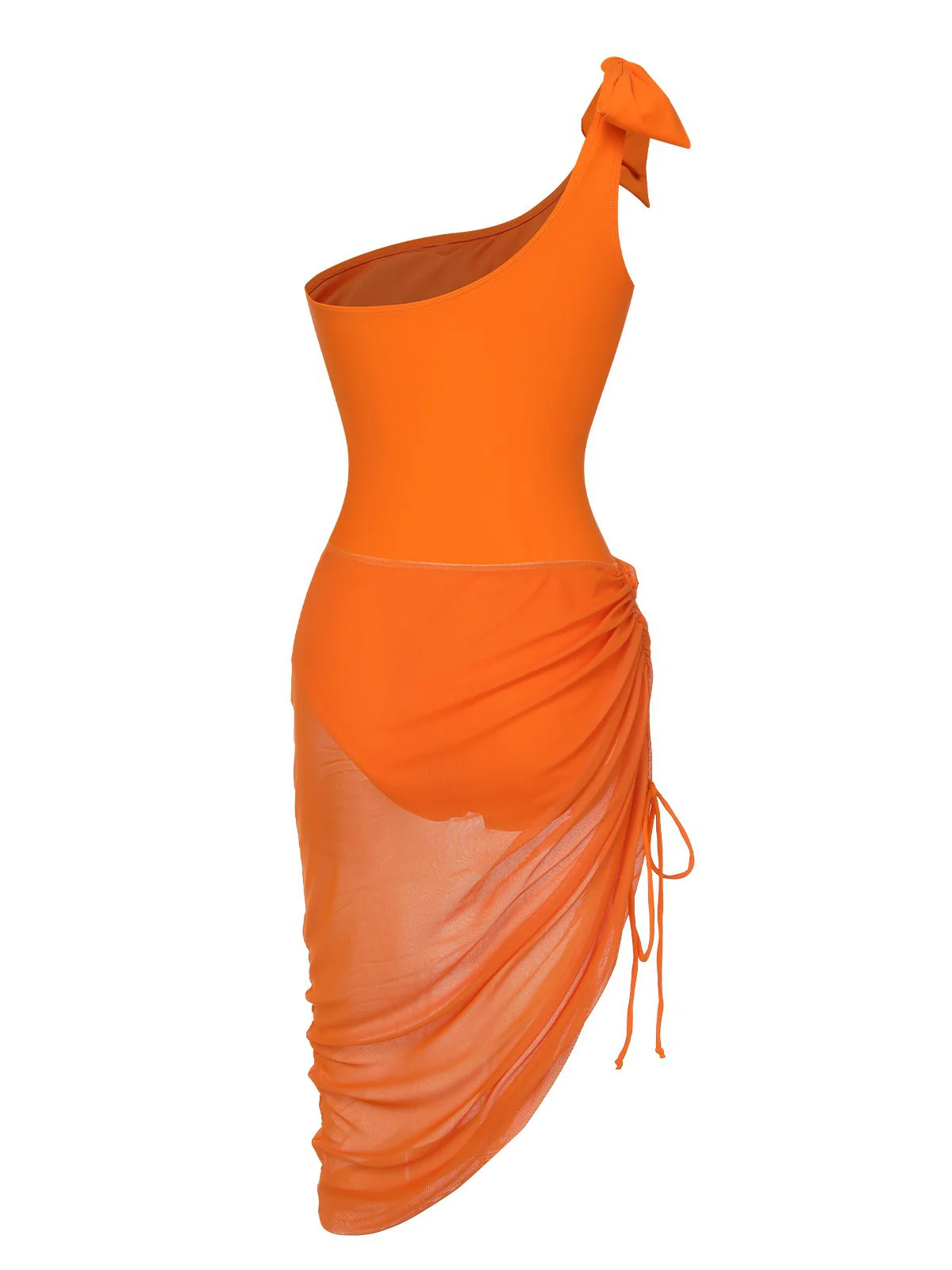 Orange 1940s Solid Swimsuit & High Low Cover-Up - Image 3