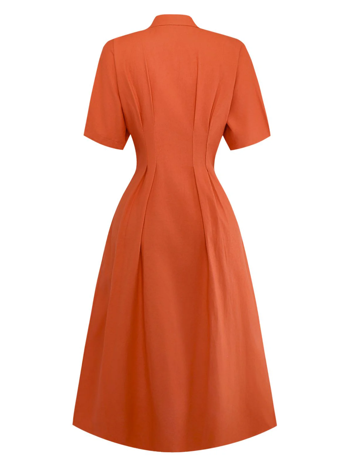 Orange 1940s V-Neck Brooch Button Solid Dress - Image 3