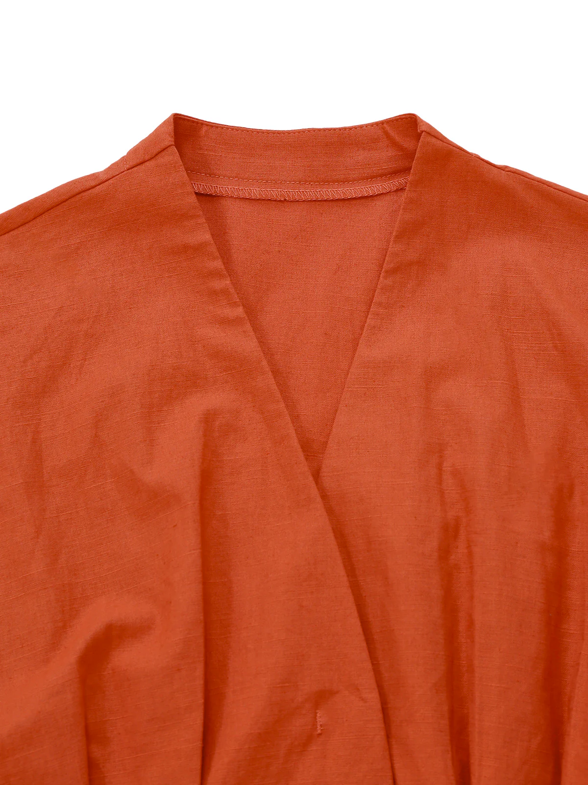 Orange 1940s V-Neck Brooch Button Solid Dress - Image 4