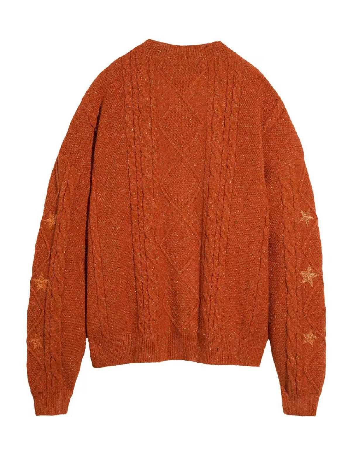Orange 1940s V-Neck Star Embroidered Cardigan - Image 3