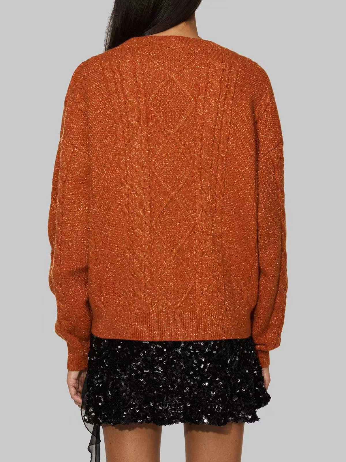 Orange 1940s V-Neck Star Embroidered Cardigan - Image 6