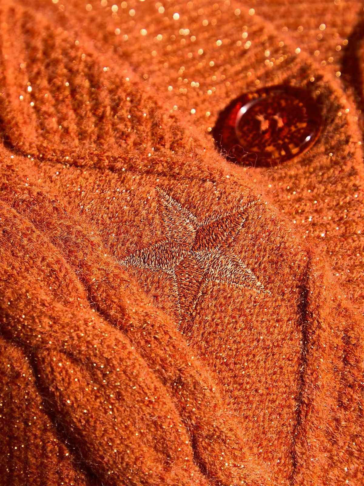 Orange 1940s V-Neck Star Embroidered Cardigan - Image 7